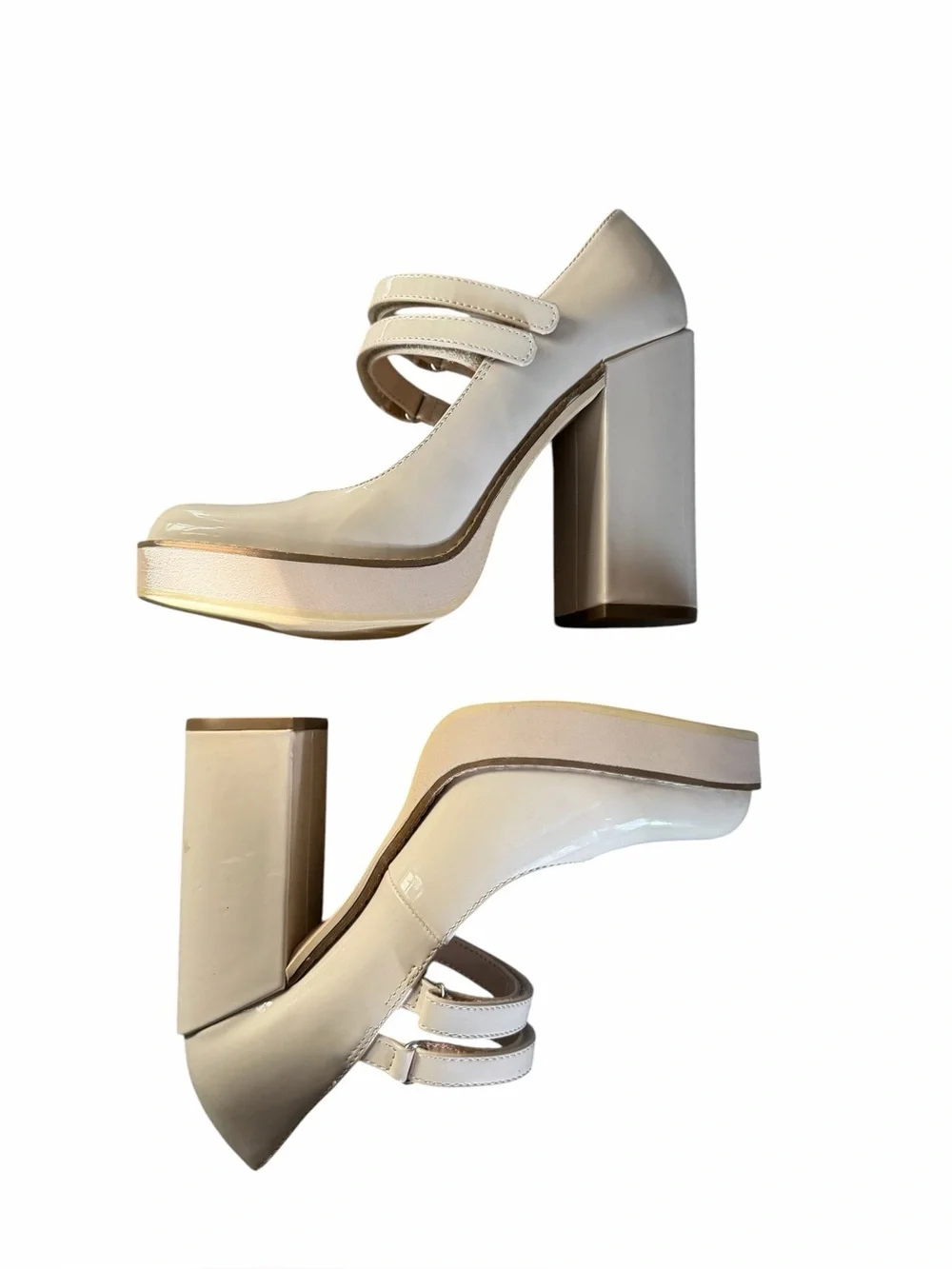 Steve Madden Nude Patent Double Strap Mary Jane Platform Heels Pumps Size 8 Y2K